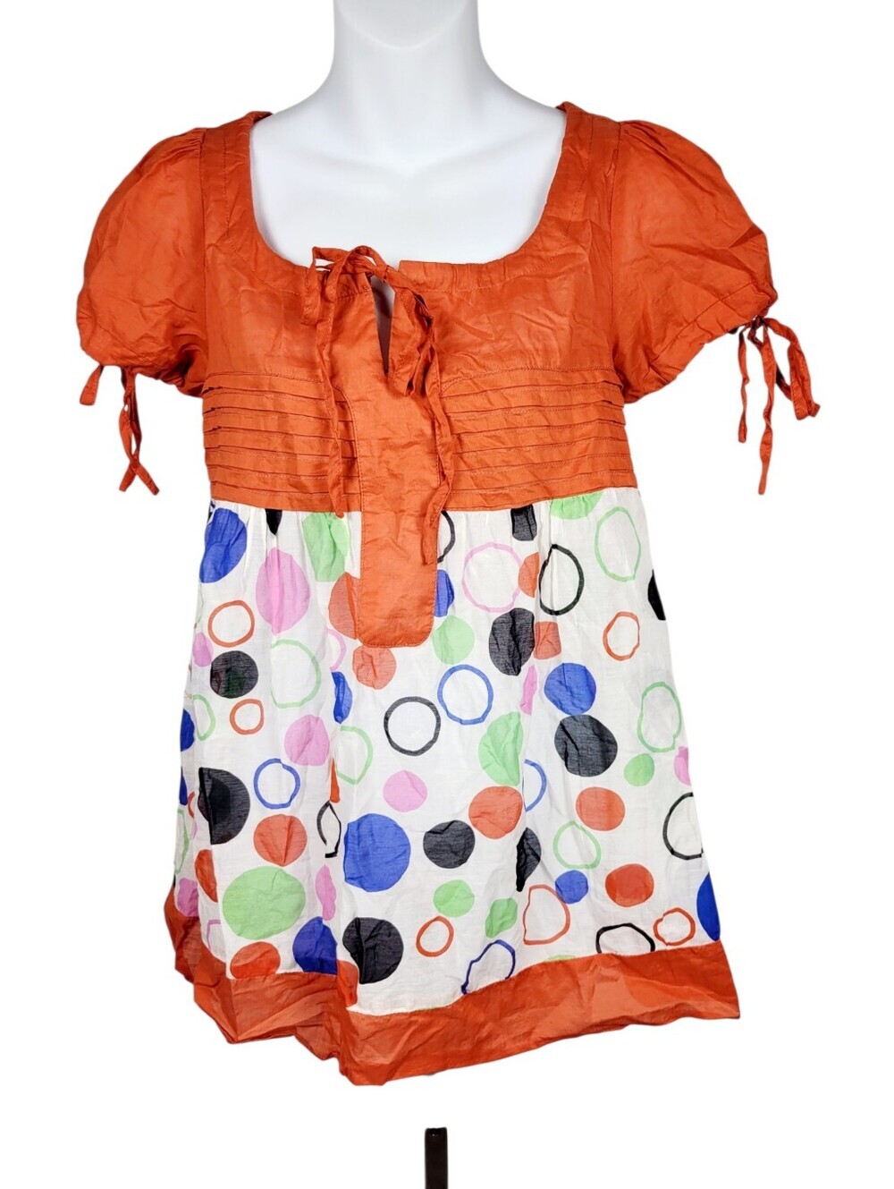 2/$20 Y2K Orange & White Polka Dots Top Blouse Size: XS